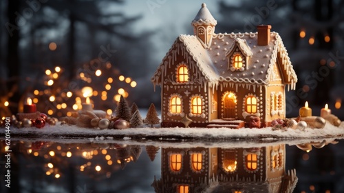 Merry christmas. Christmas gingerbread house. Generative AI © kardaska