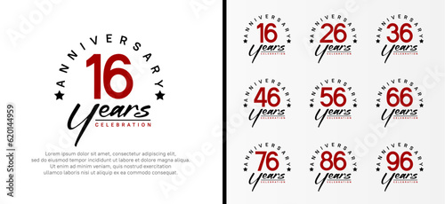 set of anniversary logo flat red color number and black text on white background for celebration