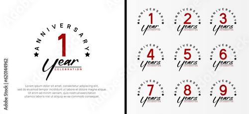 set of anniversary logo flat red color number and black text on white background for celebration