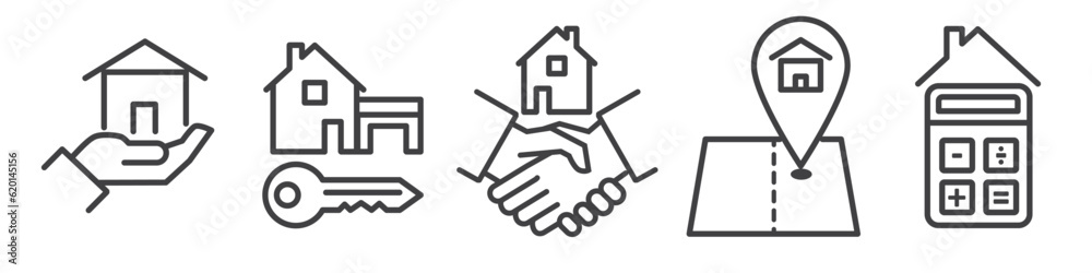 Real estate, proprietary, and mortgage - Icon Set on white background