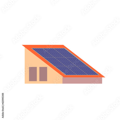 Sollar panels on house roof, sustainable energy vector isolated on white background.