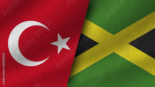 Jamaica and Turkey Realistic Two Flags Together, 3D Illustration