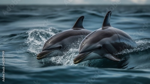 Dolphins in the open see. Generative AI © Kateryna Kordubailo