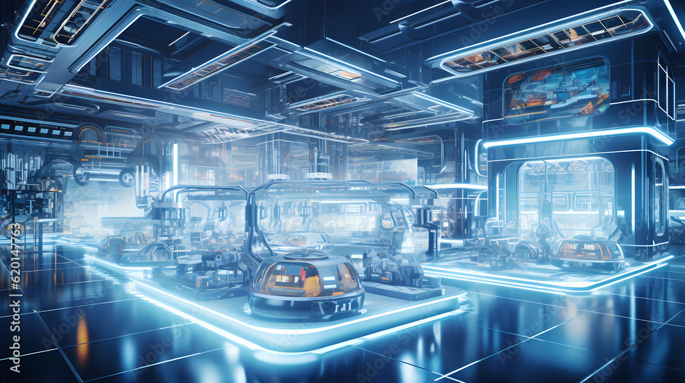 Smart factory - Industry 4.0 - Advanced automation - Machinery - Robotics - Futuristic industrial setting - Innovation - Engineering - Technological advancements - AI generated. Smart factory - Industry 4.0 - Advanced automation - Machinery - Robotics - Futuristic industrial setting - Innovation - Engineering - Technological advancements - AI generated.