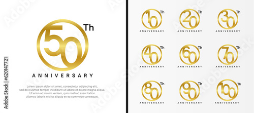 set of anniversary logo golden color number in circle and black text on white background for celebration
