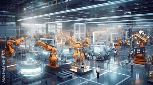 Smart factory - Industry 4.0 - Advanced automation - Machinery - Robotics - Futuristic industrial setting - Innovation - Engineering - Technological advancements - AI generated.