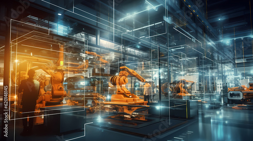 Smart factory - Industry 4.0 - Advanced automation - Machinery - Robotics - Futuristic industrial setting - Innovation - Engineering - Technological advancements - AI generated.