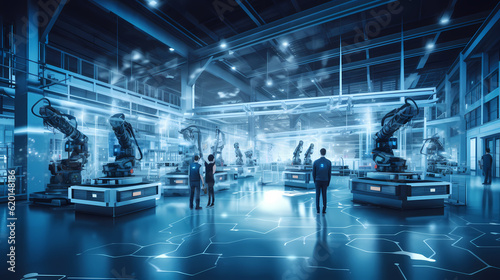 Smart factory - Industry 4.0 - Advanced automation - Machinery - Robotics - Futuristic industrial setting - Innovation - Engineering - Technological advancements - AI generated.
