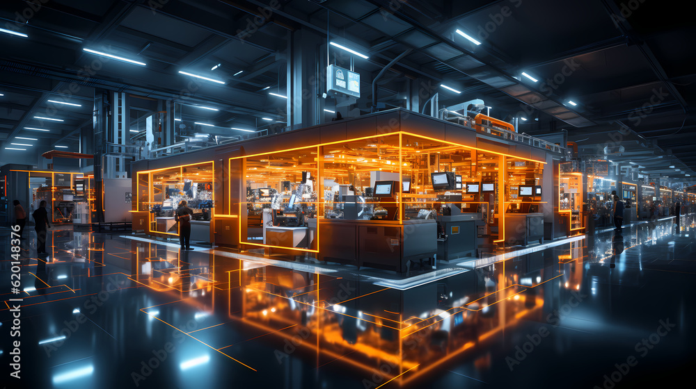 Smart factory - Industry 4.0 - Advanced automation - Machinery - Robotics - Futuristic industrial setting - Innovation - Engineering - Technological advancements - AI generated. Smart factory - Industry 4.0 - Advanced automation - Machinery - Robotics - Futuristic industrial setting - Innovation - Engineering - Technological advancements - AI generated.