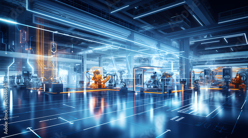 Smart factory - Industry 4.0 - Advanced automation - Machinery - Robotics - Futuristic industrial setting - Innovation - Engineering - Technological advancements - AI generated.