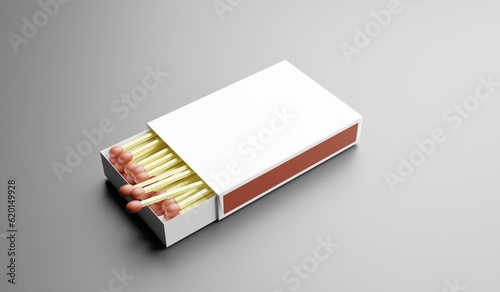 Box of matches isolated on grey background. 3d illustration. Mock up