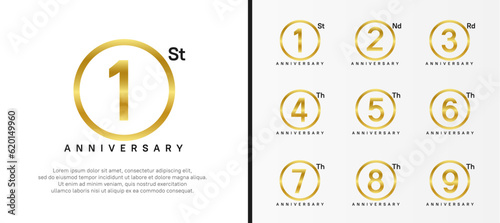set of anniversary logo golden color number in circle and black text on white background for celebration