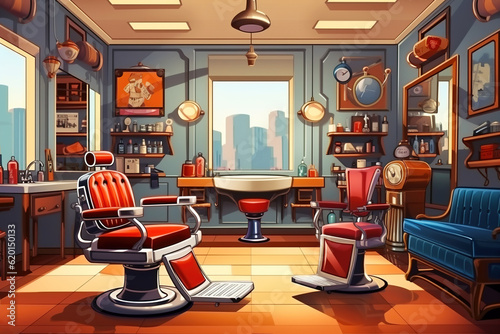 Cartoon barbershop interior. Retro style.