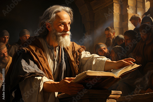 Apostle Peter preaching in the synagogue to the gentiles Generative AI Illustration photo