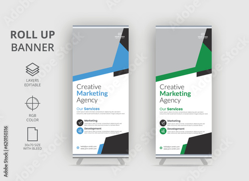 roll up the banner, Multipurpose roll up banner, Colorful Stylish Creative Corporate Roll Up Banner Signage Standee Template for Advertising and Multipurpose Use with Four Color Variations