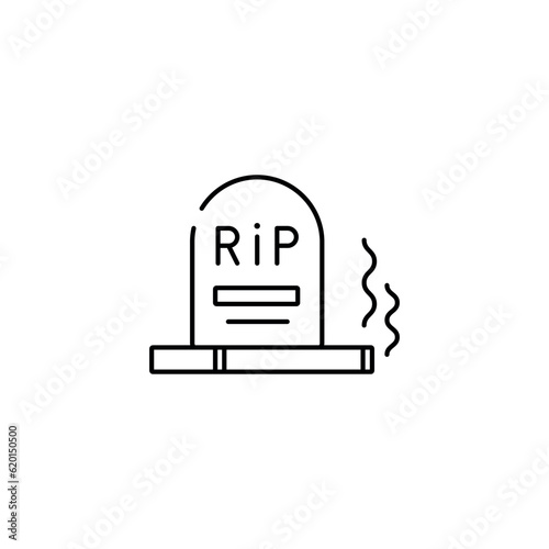 Smoking cigarette line icon.Tombstone line icon. Nicotine, bad habit, tobacco. Smoking kills concept. Vector illustration