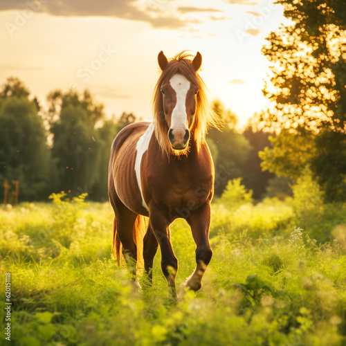 Horse in the field with sunny day
