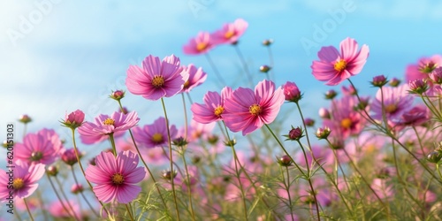 Cosmos flower meadow copy space  background. AI Generated