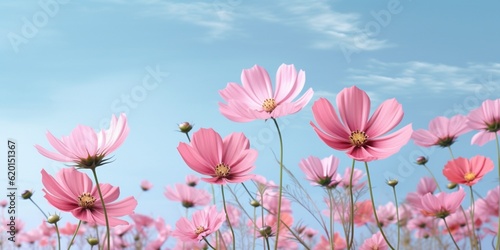 Cosmos flower meadow copy space  background. AI Generated