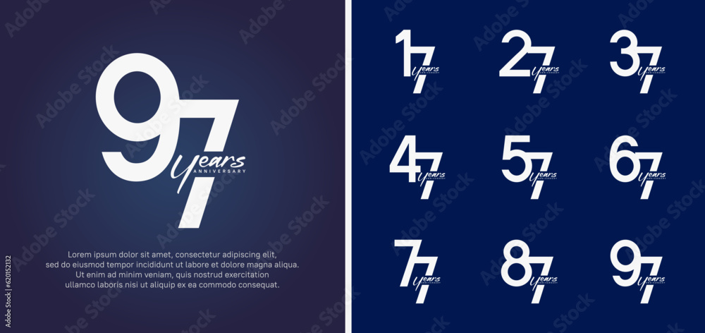 set of anniversary logo white color number on blue background for celebration set of anniversary logo white color number on blue background for celebration