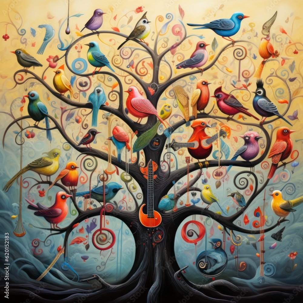 Obraz premium many birds singing in the tree