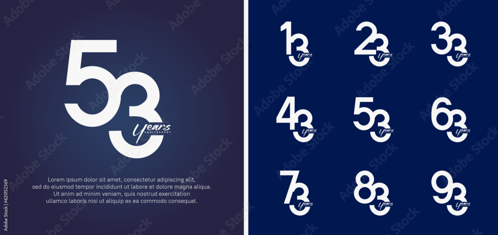 set of anniversary logo white color number on blue background for celebration set of anniversary logo white color number on blue background for celebration