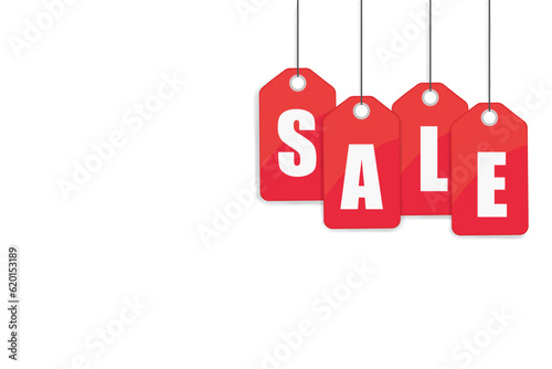 Price tag discount tag price reduced red color hanging in the air vector illustration