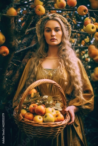 Idun, a norse, scandinavian pagan goddess associated with apples and youth. Generative AI image. photo