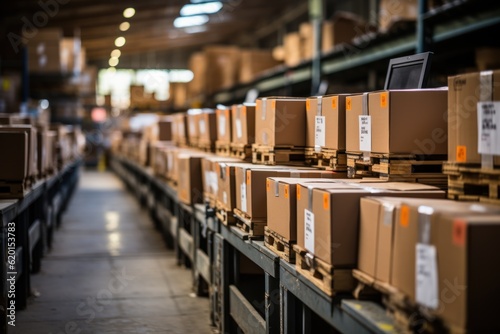 Cardboard boxes before delivery. At the factory warehouse, scan the label on the box with a barcode scanner.