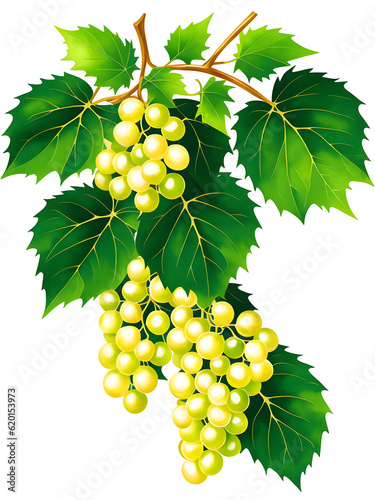 White Grape Vine, isolated on white background. Fresh ingredient for making wine