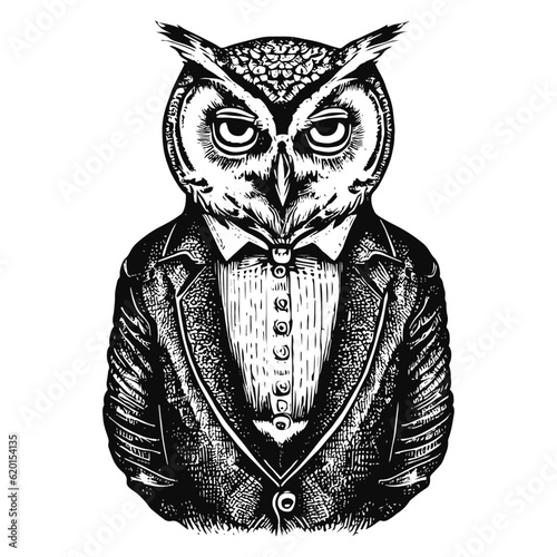 owl wearing a vintage suit sketch