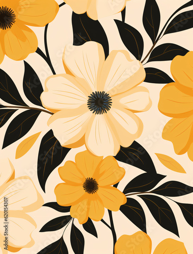 Yellow flowers with black leaves  printable illustration