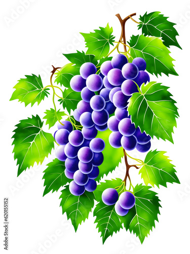 Bunch of  fresh red, blue grapes on vine, isolated on white background. Ingredient for making red wine.