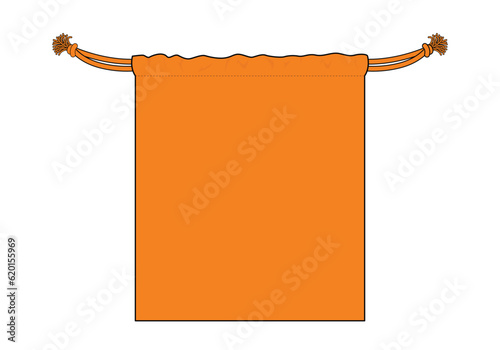 Blank Orange Drawstring Bag Template on White Background, Vector File