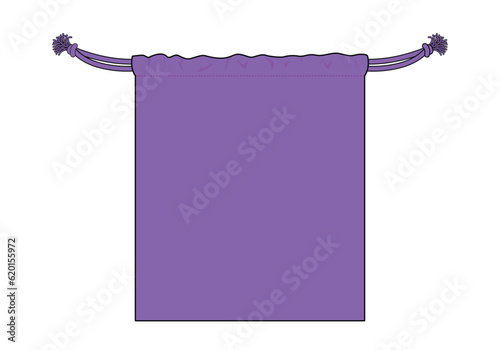Blank Purple Drawstring Bag Template on White Background, Vector File