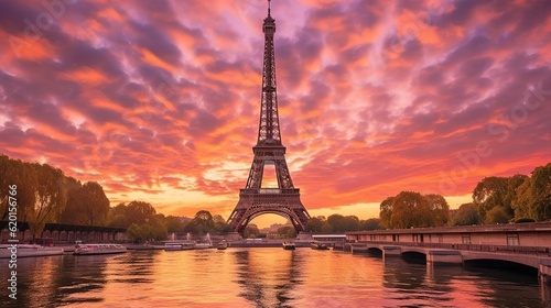 The majestic Eiffel Tower in Paris during evening time Created with Generative Ai technology. © Viktor