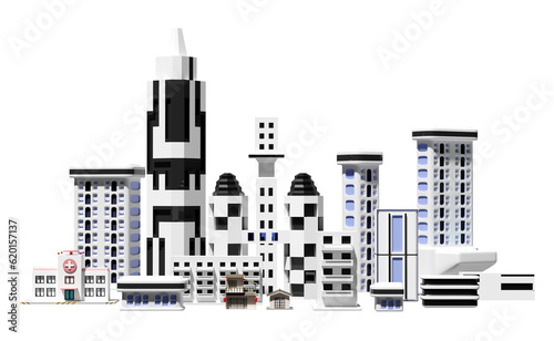 grey skyscraper building icon isolated. 3d render illustration
