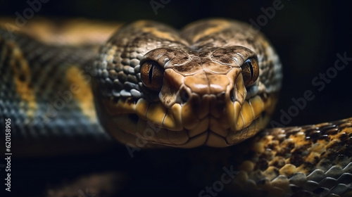 Python Snake portrait background, macro closeup of beautiful snake, wildlife,animal concept, Generative Ai