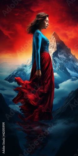 a painting of a woman in a red dress