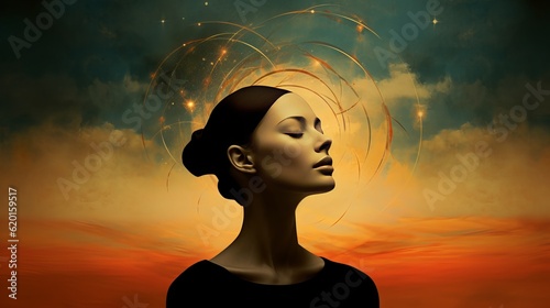 a painting of a woman with her eyes closed