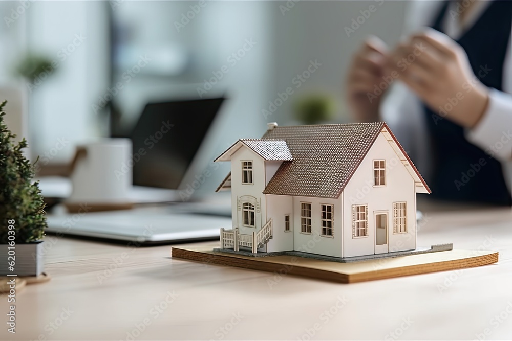 Economy of savings. Business concept of home investment or financial success. Small model house on table background Economy of savings. Business concept of home investment or financial success. Small model house on table background