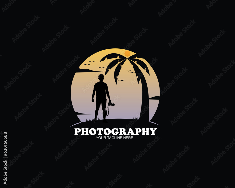 A photographer is looking at the silhouette beach A photographer is looking at the silhouette beach