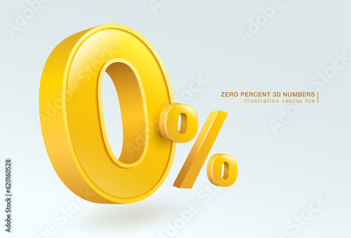 Zero percent number or 0% special offer isolated on white background. 3d illustration vector file.