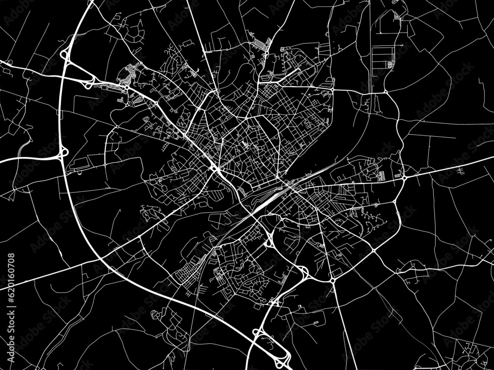 Vector road map of the city of  Saint-Quentin in France on a black background.