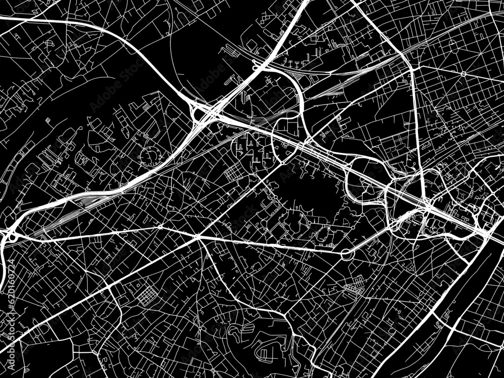 Vector road map of the city of  Nanterre in France on a black background.