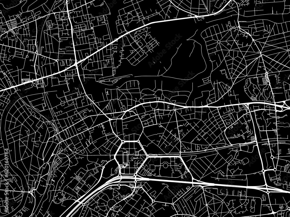 Vector road map of the city of  Noisy-le-Grand in France on a black background.