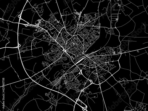 Vector road map of the city of Saint-Quentin in France on a black background.