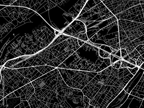 Vector road map of the city of  Nanterre in France on a black background.