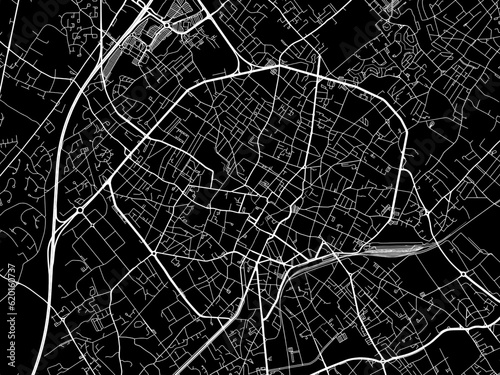 Vector road map of the city of  Tourcoing in France on a black background.