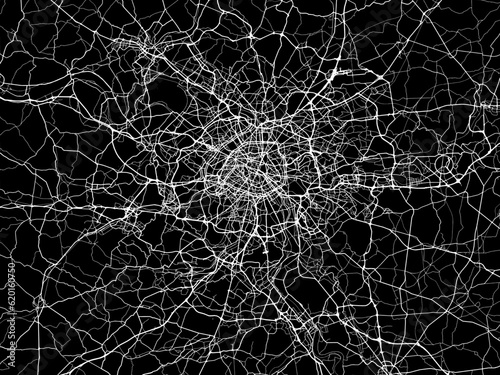 Vector road map of the city of Paris Metropole in France on a black background.